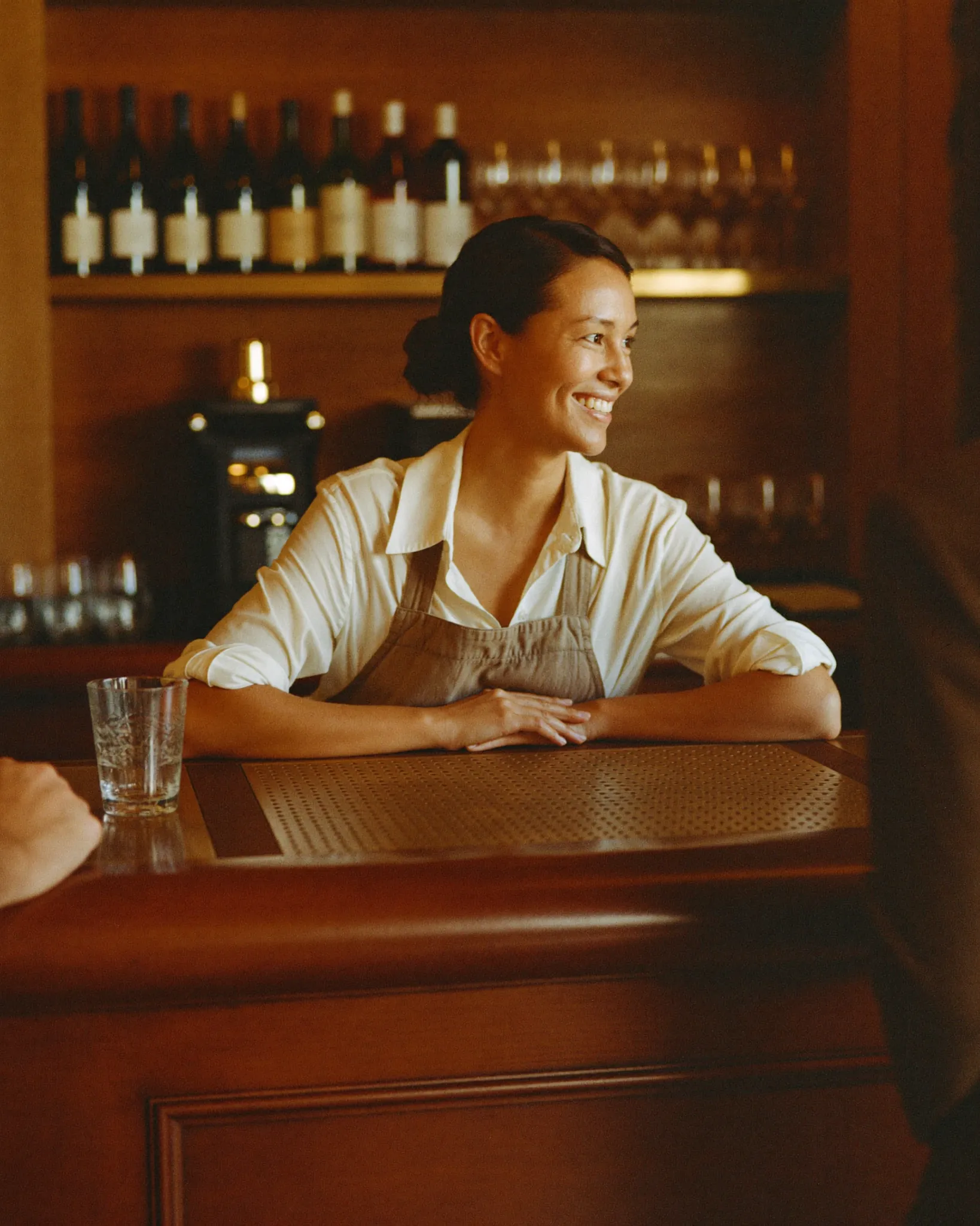 Behind the bar in the clubhouse